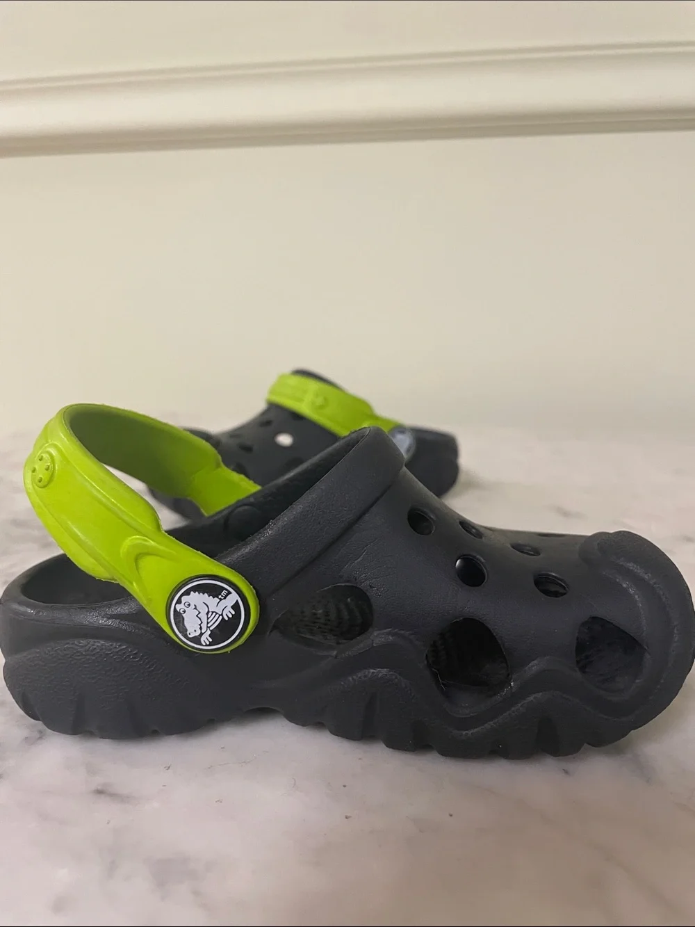 Crocs Kids Black and Lime Green - Size 7